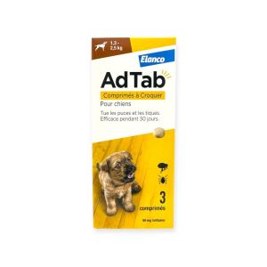 Adtab 56Mg de Lotilaner Antiparasitaire Interne Chien de 1.3 à 2.5Kg - 3 Comprimés à Croquer