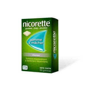 NICORETTE 2 mg SANS SUCRE, 30 gommes à mâcher médicamenteuses