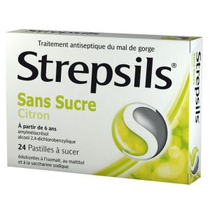 STREPSILS CITRON SANS SUCRE pastille édulcorée à l'isomalt, au maltitol et à la saccharine sodique24