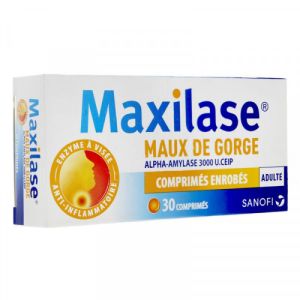 Maxilase maux de gorge alpha-amylase 3000 U. CEIP, comprimé enrobé