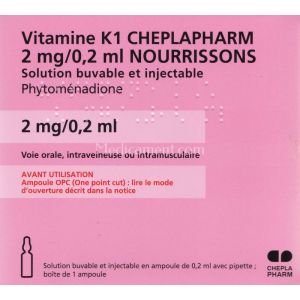 Vitamine K1 Roche 2 mg/0,2 ml Nourrissons - 1 ampoule