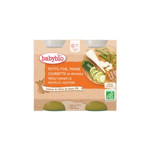 Babybio pots petits pois, panais, courgette de Provence & veau fermier de Nouvelle-Aquitaine BIO - 2x200g