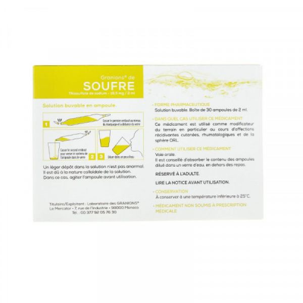 GRANIONS DE SOUFRE 19,5 mg/2 ml, solution buvable 30