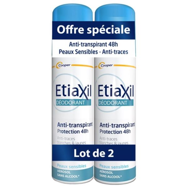 ETIAXIL Déodorant Anti-Transpirant Protection 48H Aérosol Lot de 2 x 150 ml