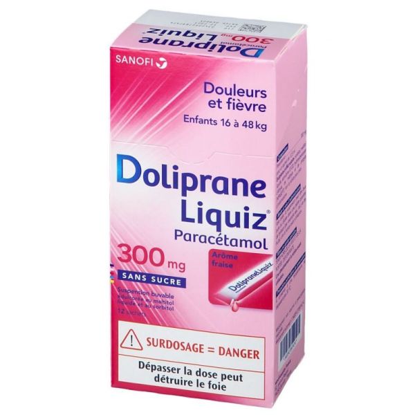 Dolipraneliquiz 300 mg SANS SUCRE suspension buvable en sachet édulcorée au maltitol et sorbitol