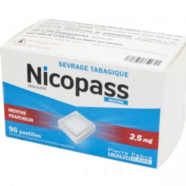 NICOPASS MENTHE FRAICHEUR 2,5 mg SANS SUCRE, pastille édulcorée à l'aspartam et à l'acésulfame potassique