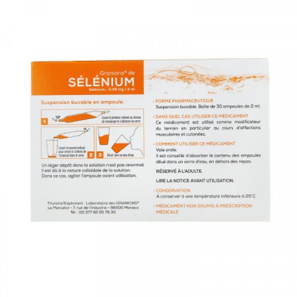 GRANIONS DE SELENIUM 0,96 mg/2 ml, suspension buvable 30