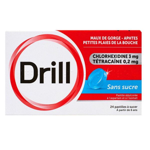 DRILL sans sucre 24 pastilles édulcorées à l'aspartam et à l'isomalt