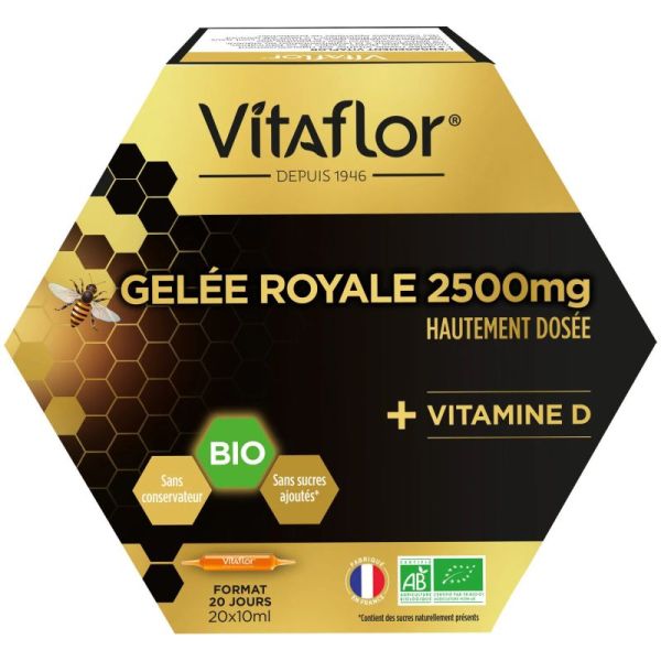 Vitaflor Gelée Royale Bio 2500Mg+vit D 20 ampoules