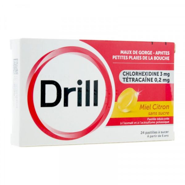 DRILL MIEL CITRON SANS SUCRE, pastille édulcorée à l'isomalt et à l'acésulfame potassique