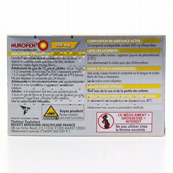 NUROFEN 200 mg comprimé orodispersible boite de 12