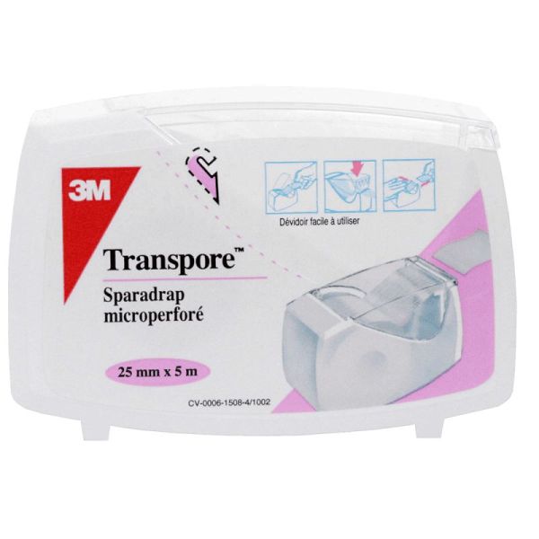 sparadrap 3M Transpore transparent avec dévidoir 25mmx5m