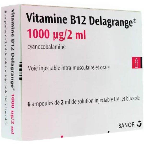 VITAMINE B12 DELAGRANGE 1000 microgrammes/2 ml, solution injectable (IM) et buvable