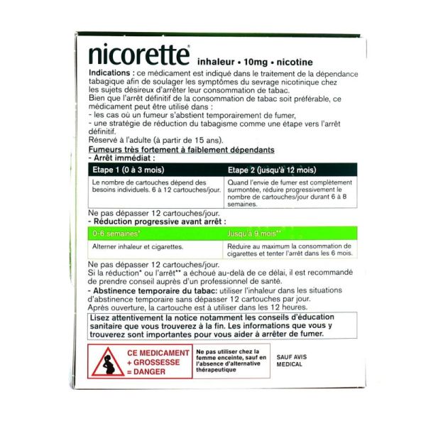 NICORETTE INHALEUR 10 mg, 42 cartouches pour inhalation buccale