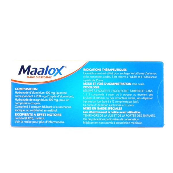 MAALOX MAUX D'ESTOMAC SANS SUCRE 60 comprimés à croquer citron