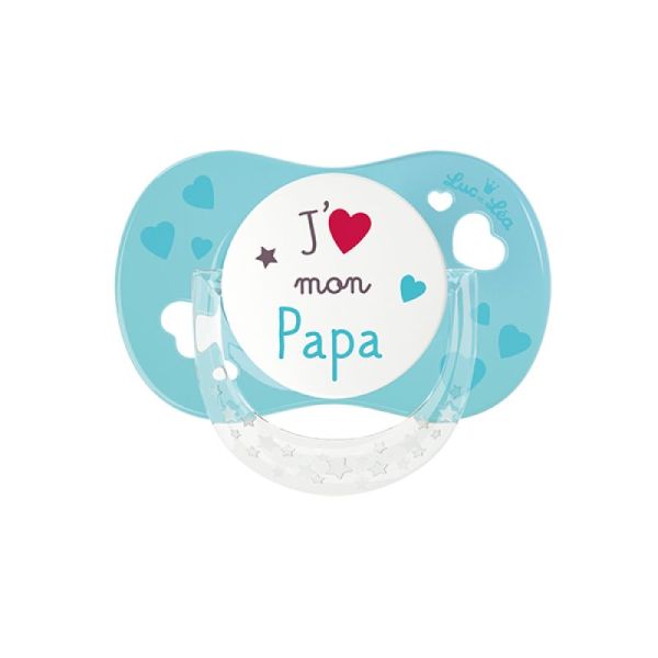 Luc et Léa Sucette Silicone Symétrique J'aime ma Maman/papa 6m+