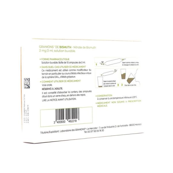 GRANIONS DE BISMUTH 2 mg/2 ml solution buvable 10 ampoules