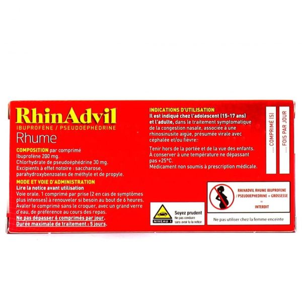 RHINADVIL RHUME IBUPROFENE/PSEUDOEPHEDRINE comprimé enrobé