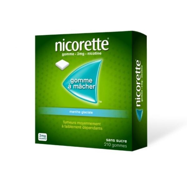 NICORETTE 2 mg SANS SUCRE MENTHE GLACIALE, 210 gommes à mâcher médicamenteuses