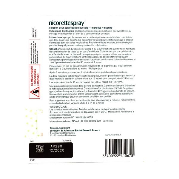 Nicorettespray 1 mg/dose, solution pour pulvérisation buccale bipack