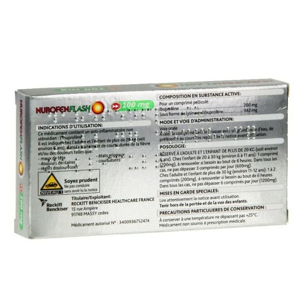 NUROFENFLASH 200mg 12 comprimés pelliculés