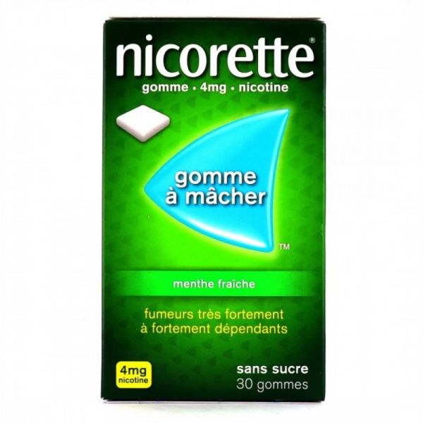 NICORETTE MENTHE FRAICHE 4 mg SANS SUCRE, 105 gommes à mâcher médicamenteuses